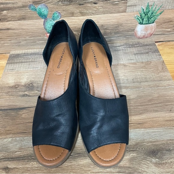 Lucky Brand Raheema Heeled Sandal Black leather Dorsay block heel US Women's 10M - Picture 1 of 8